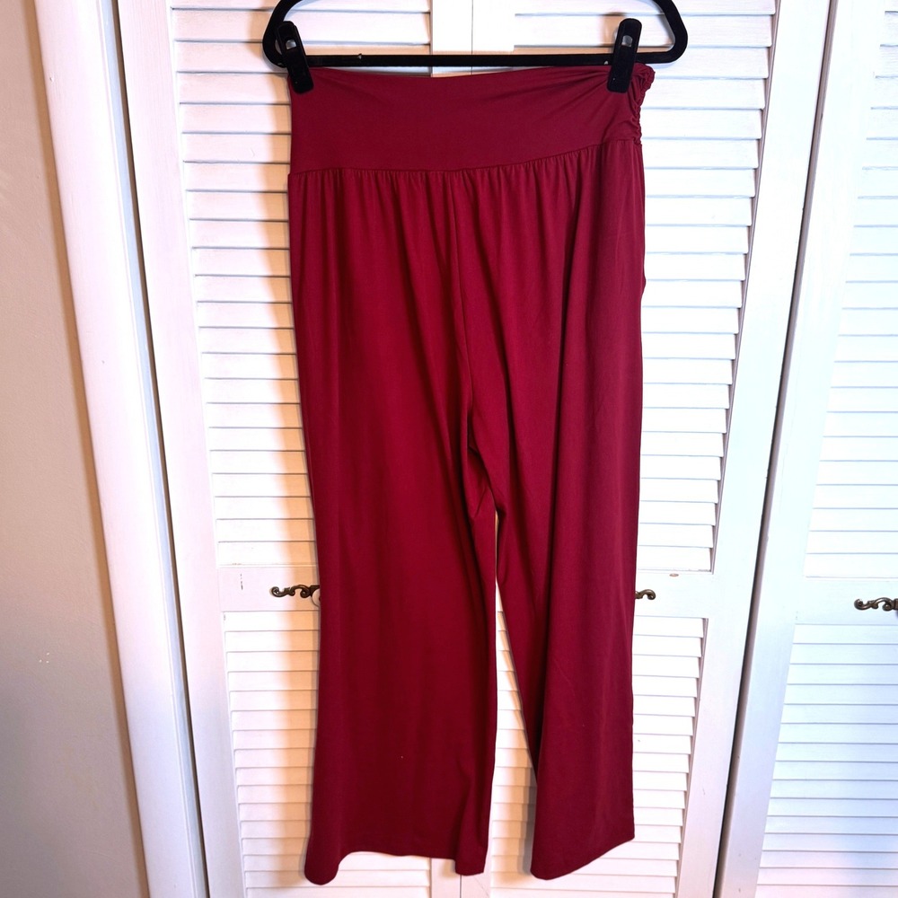 TARSE Womens Wide Leg Palazzo Pants Burgundy Comfort Stretch Waist‎ Lounge SZ